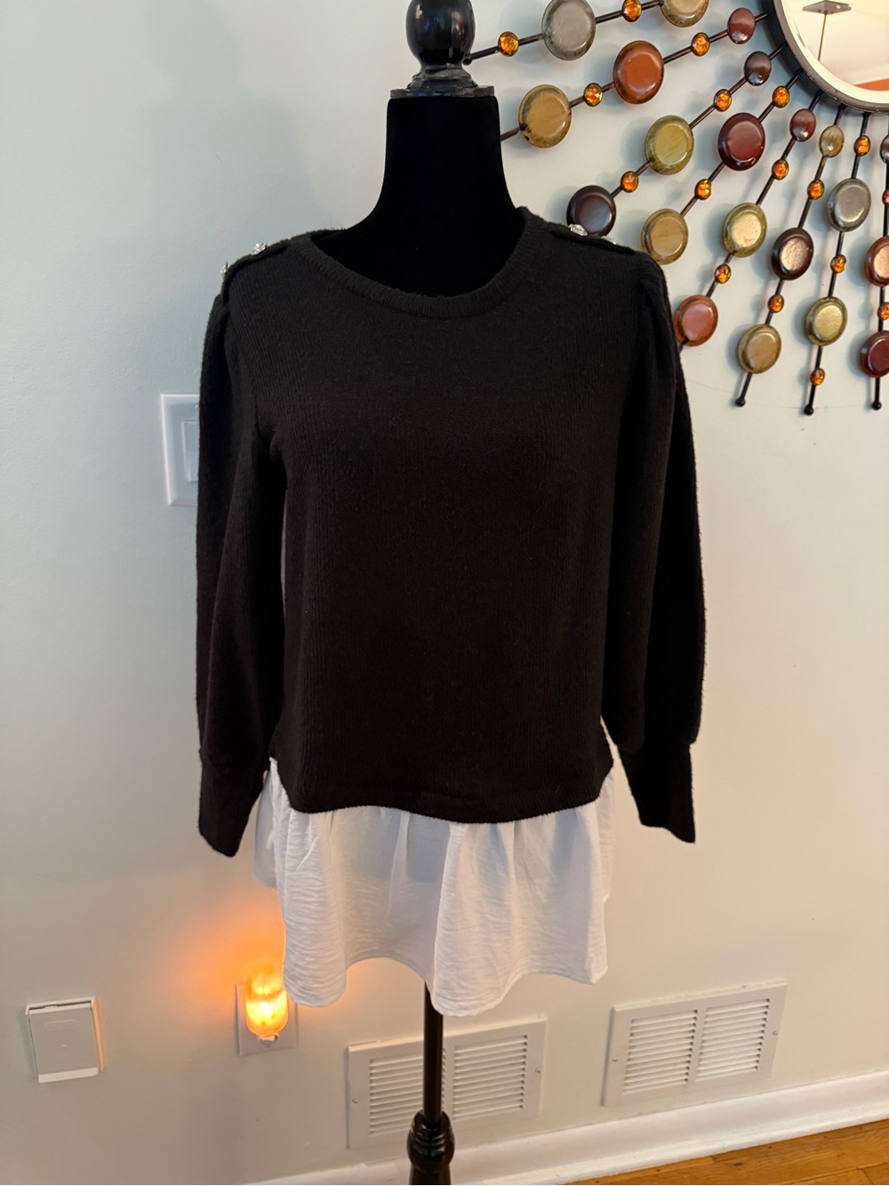 Black Layered Pullover Sweater Top size M